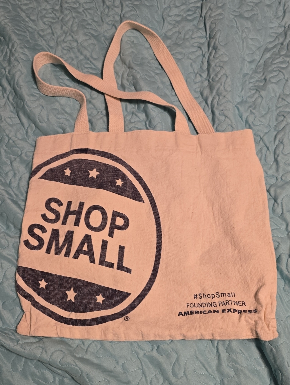 Steven Alan Natural Canvas Tote with Navy 'Shop' Print